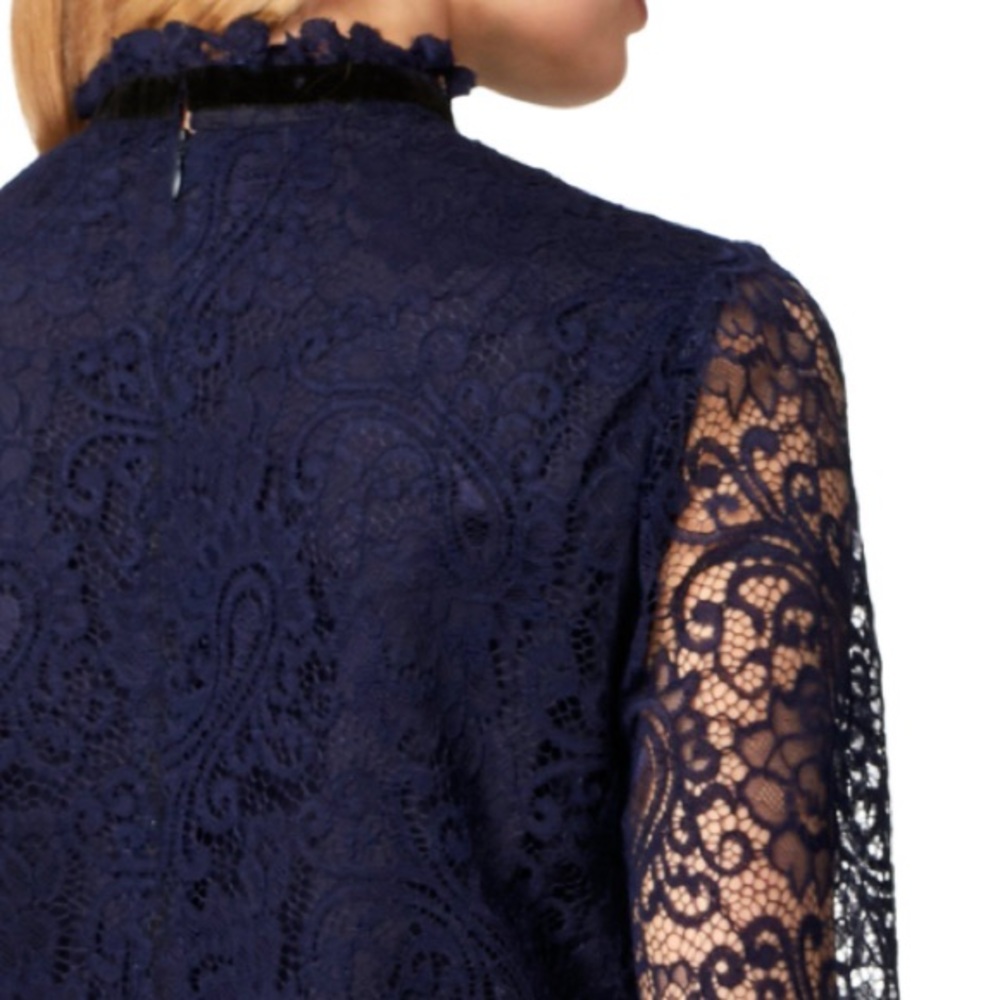 NWT Tahari Navy Lace Velvet Trim Sheath Dress - Picture 4 of 4